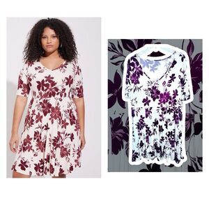 Torrid Size 3 (22/24W) Purple Flora Print Super Soft Mini Skater Dress Date Nigh